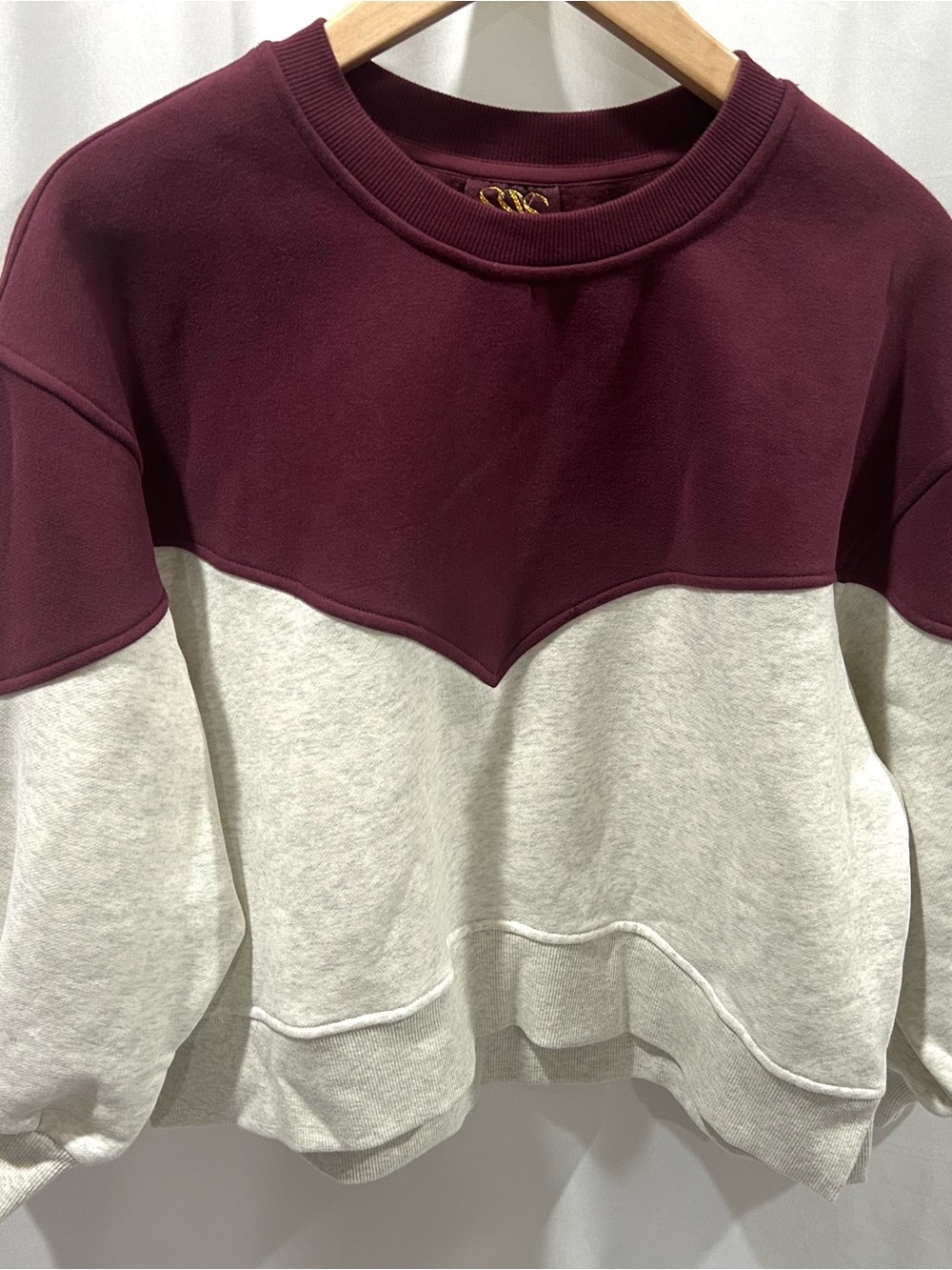 LN Myla Colorblock Burgandy and Heathered Gray Pullover Sweatshirt - Picture 1 of 5